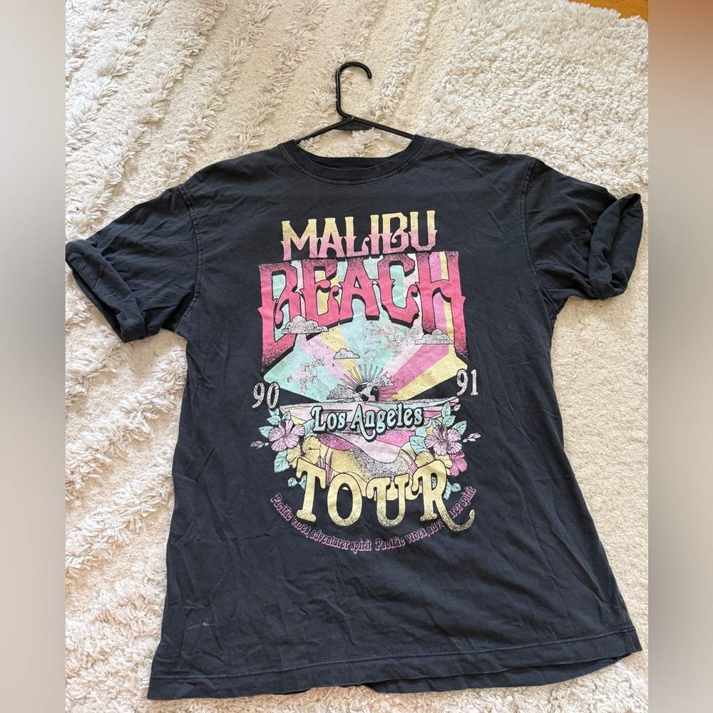 Bershka Malibu Beach Tour Graphic T-Shirt size XS (oversized)